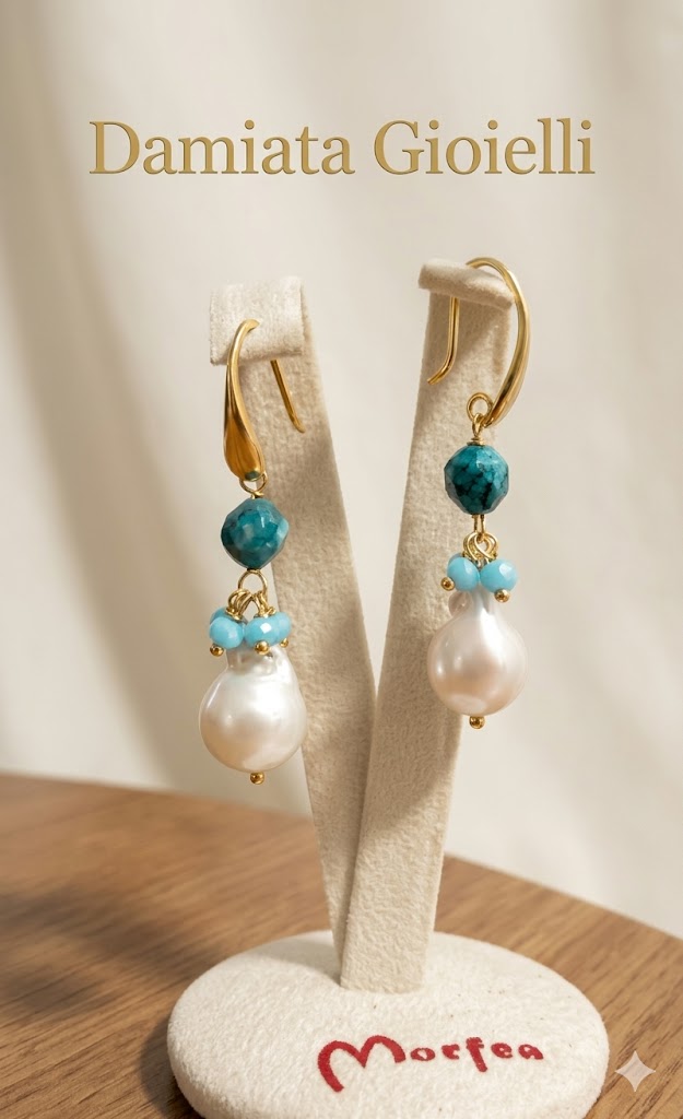 Orecchini pendenti donna Morfea Gioielli in ottone con quarzi e perle barocche OR0001S
