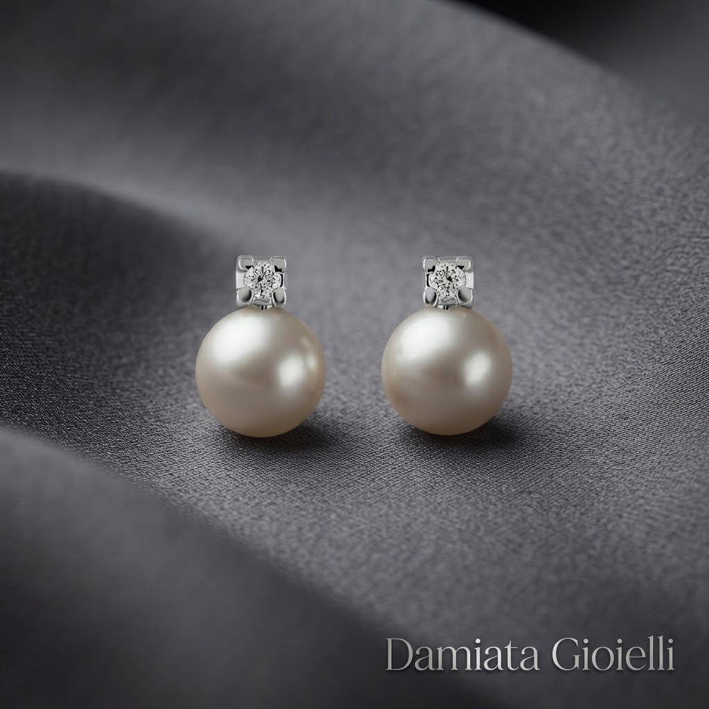 Orecchini donna Lucciole Gioielli in oro bianco, diamanti e perle d'acqua dolce ref. OR003/8