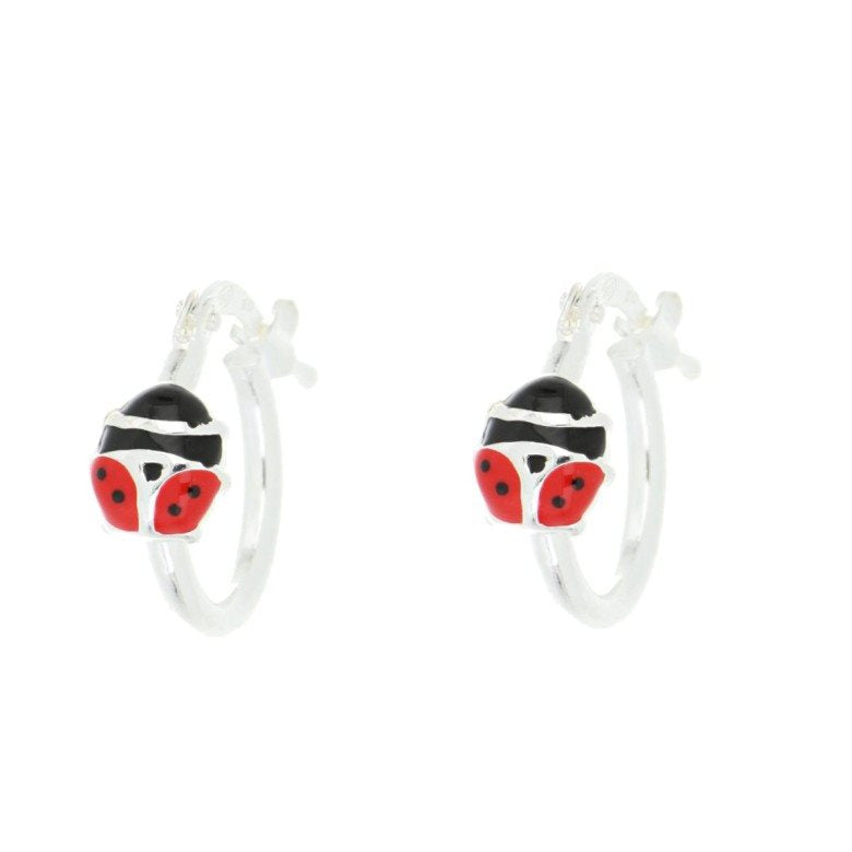 Orecchini cerchio coccinella bambina Urania Preziosi in argento smaltato ORBABY106BIS