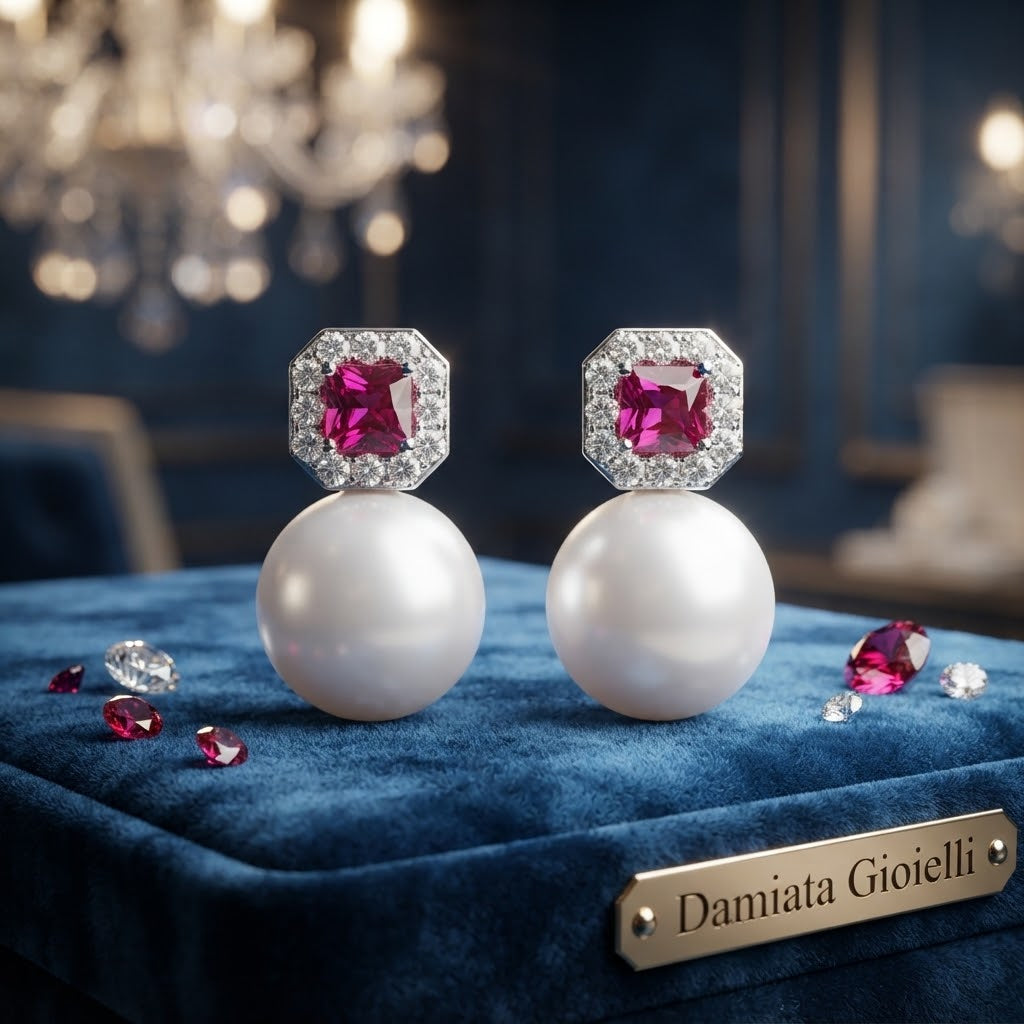 Orecchini donna Urania Preziosi in argento, zirconi e perle ref. ORPE012RB