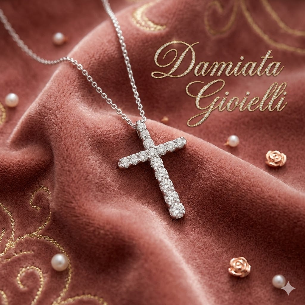 Collana croce donna Recarlo in oro bianco e diamanti P01CR747/030-45-1