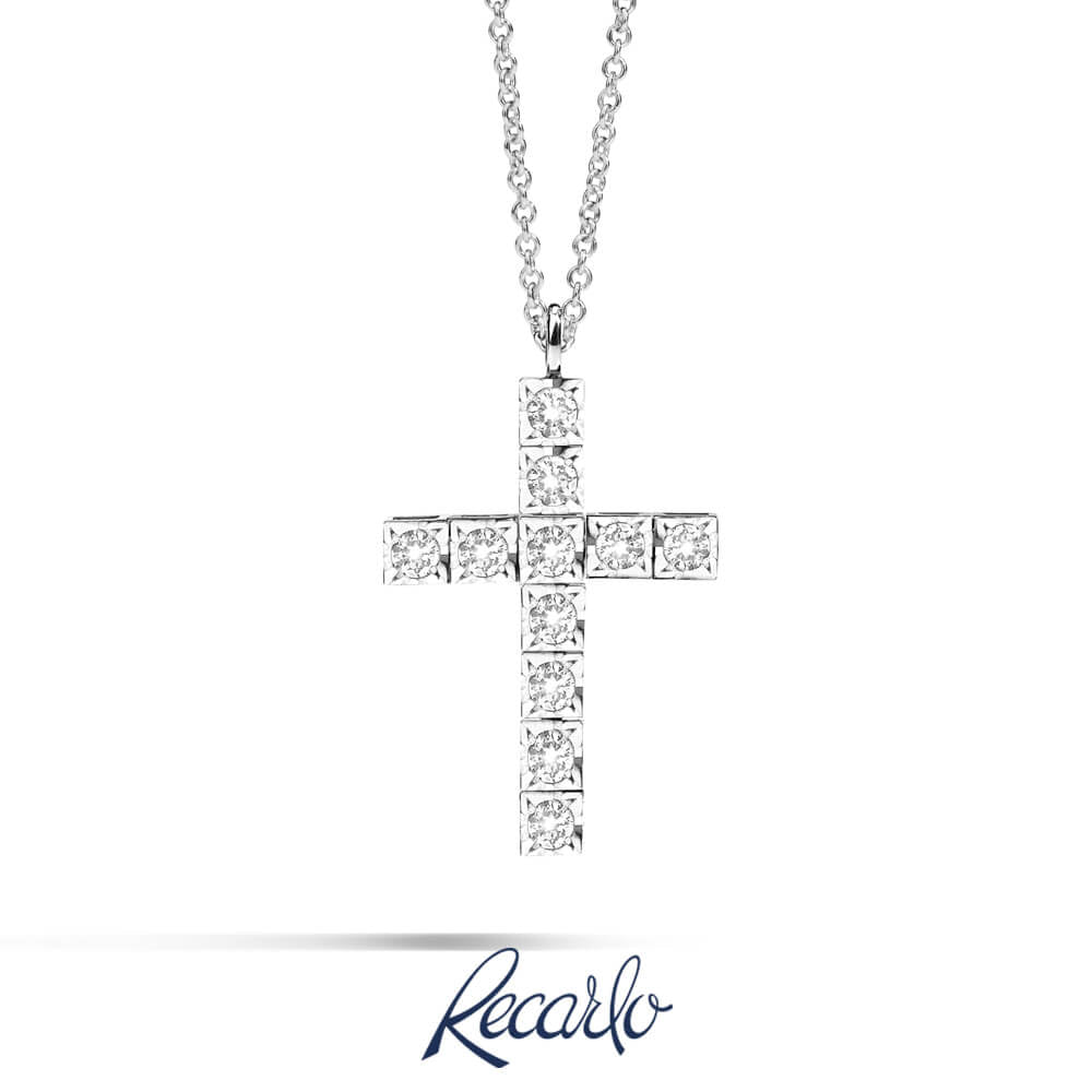 Collana croce donna Recarlo in oro bianco e diamanti P39CR882/018-45
