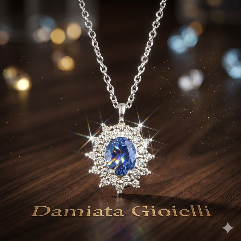 Collana donna Recarlo in oro bianco, diamanti e zaffiro P77CC001/ZB-45