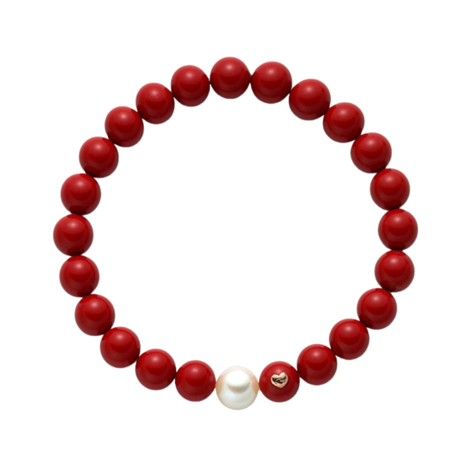 Bracciale elastico donna Miluna di corallo rosso e perla PBR1799