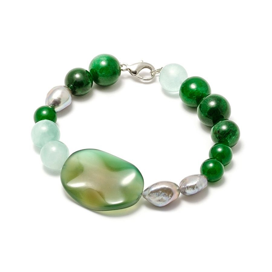 Bracciale donna Miluna in argento, perle, fluorite, agata e giada PBR2009