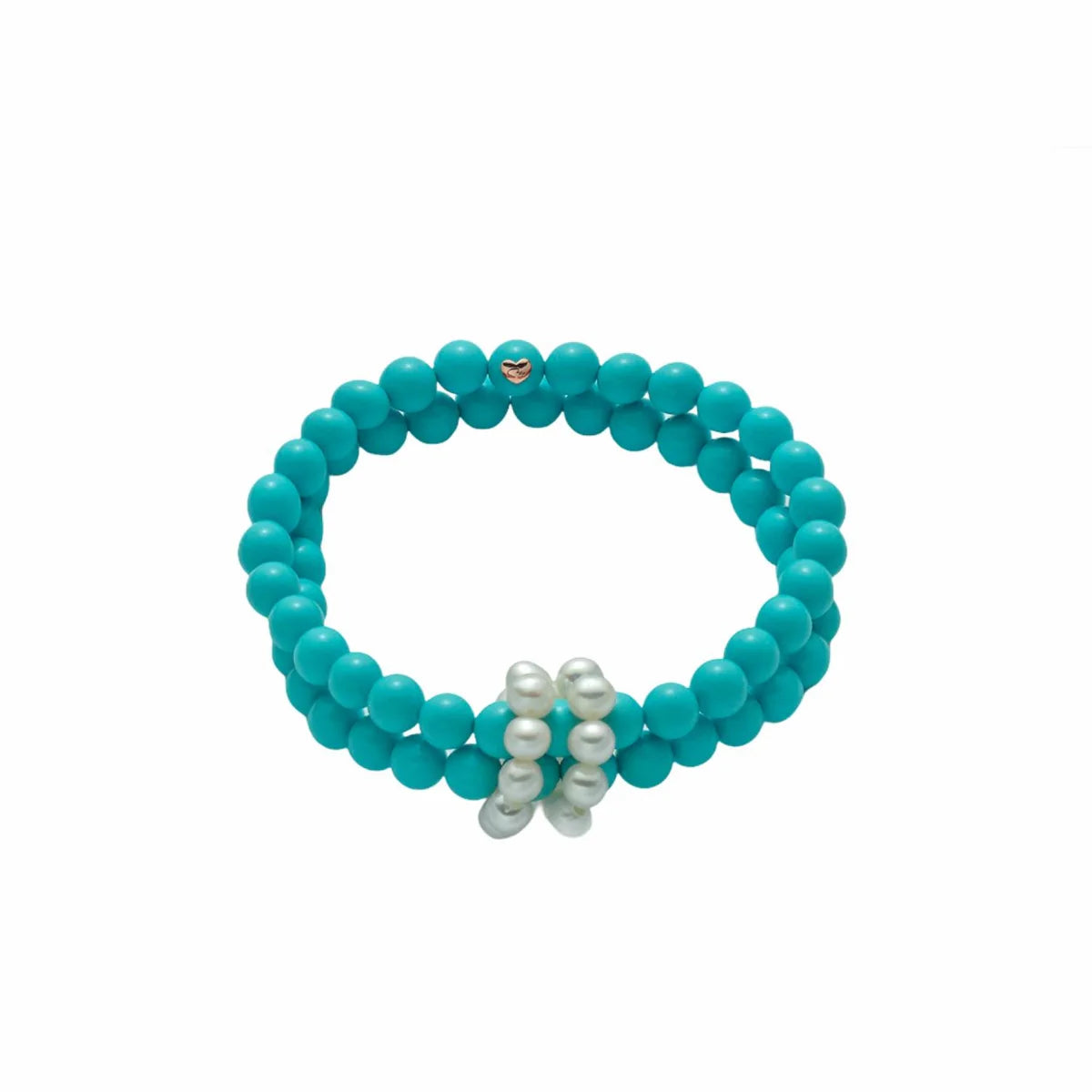 Bracciale elastico doppio filo donna Miluna con perle e turchese PBR2220