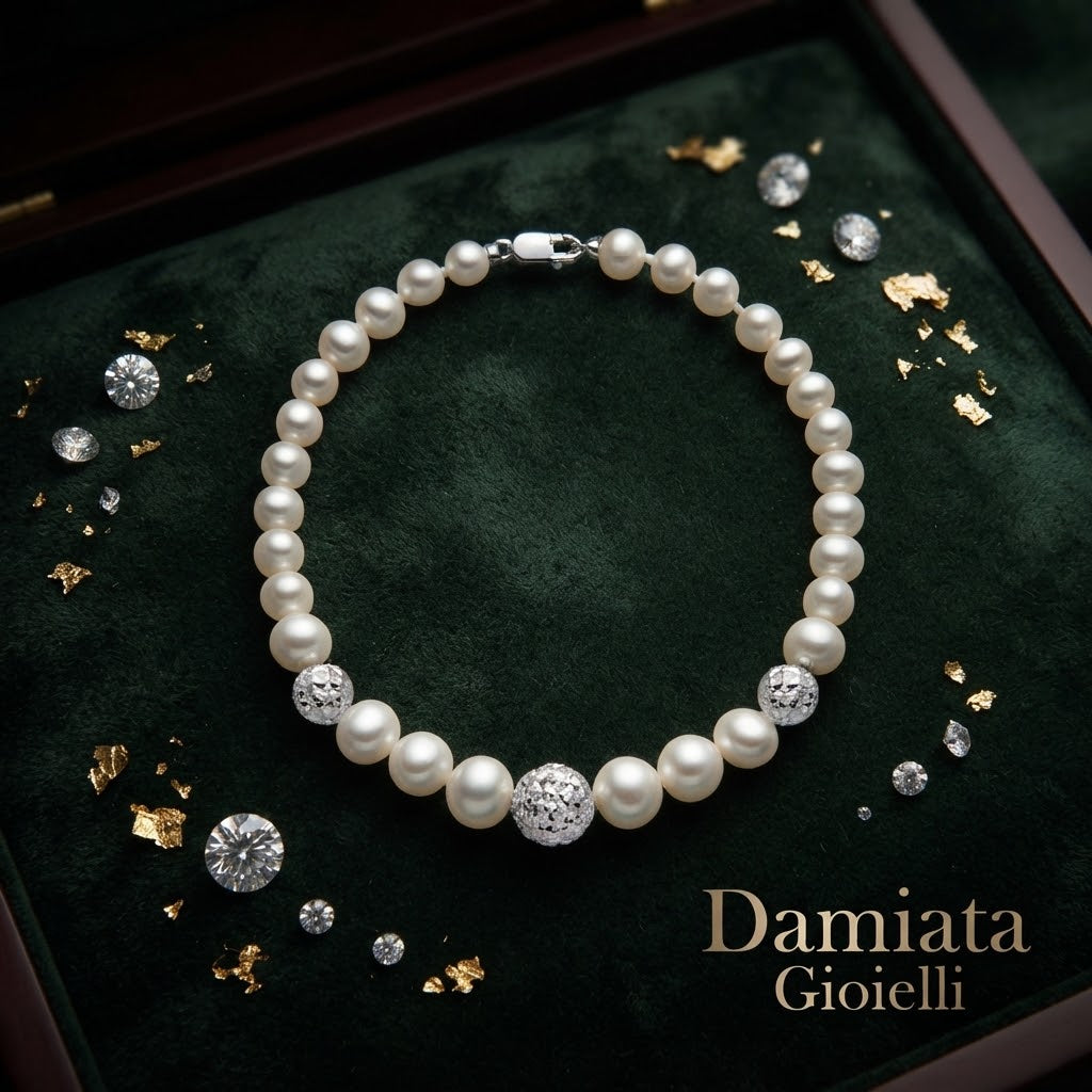 Bracciale filo di perle a scalare donna Miluna in oro bianco ref. PBR2306B