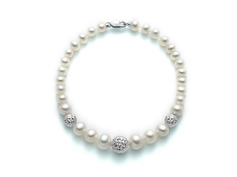 Bracciale filo di perle a scalare donna Miluna in oro bianco PBR2306B