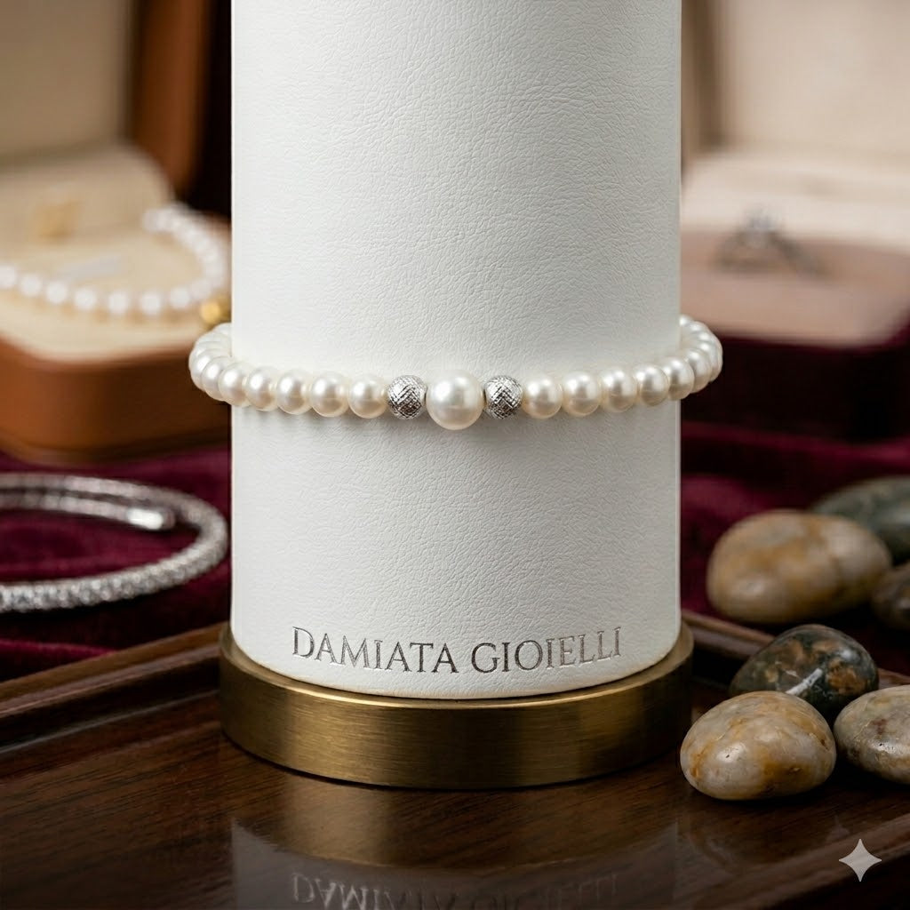 Bracciale filo di perle donna Miluna in oro bianco con due boule PBR2308