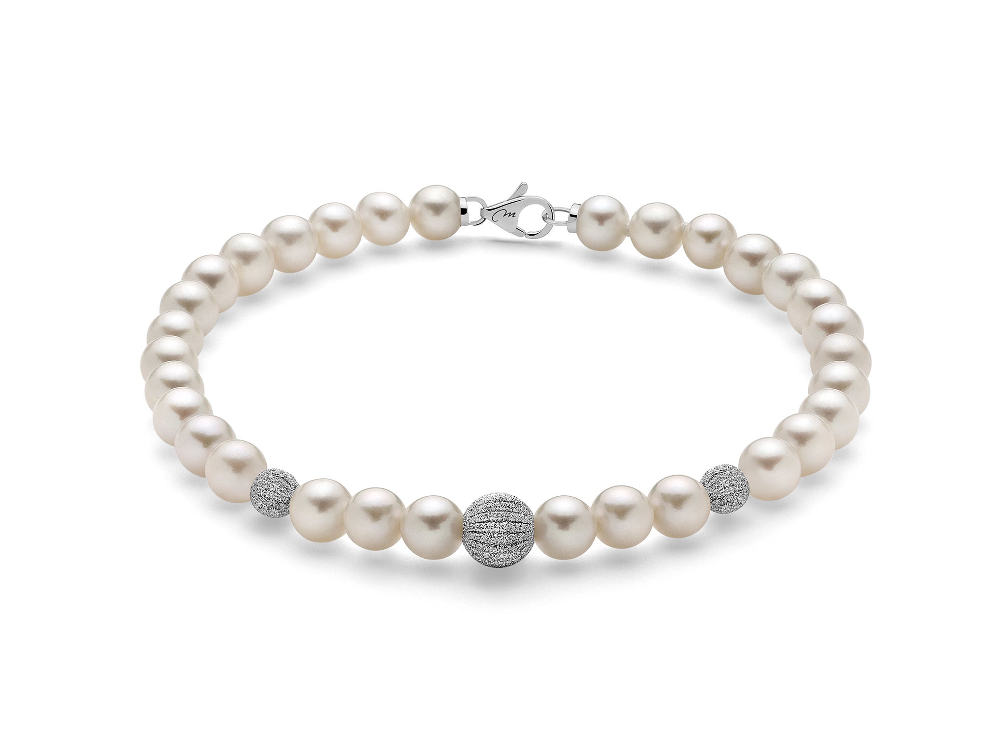 Bracciale filo di perle donna Miluna in oro bianco con tre boule PBR2536V