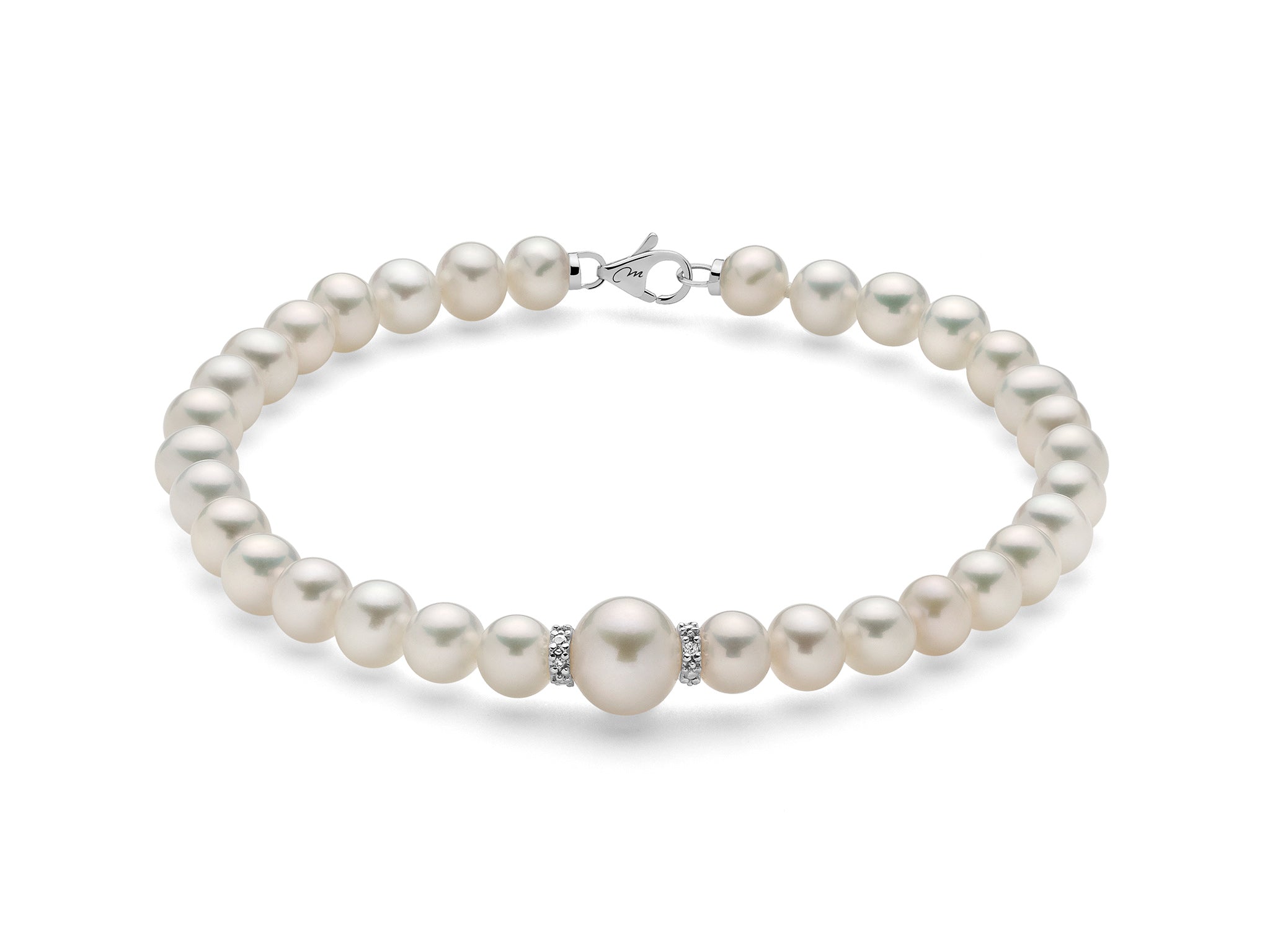 Bracciale donna Miluna filo di perle con diamanti in oro bianco PBR3073V
