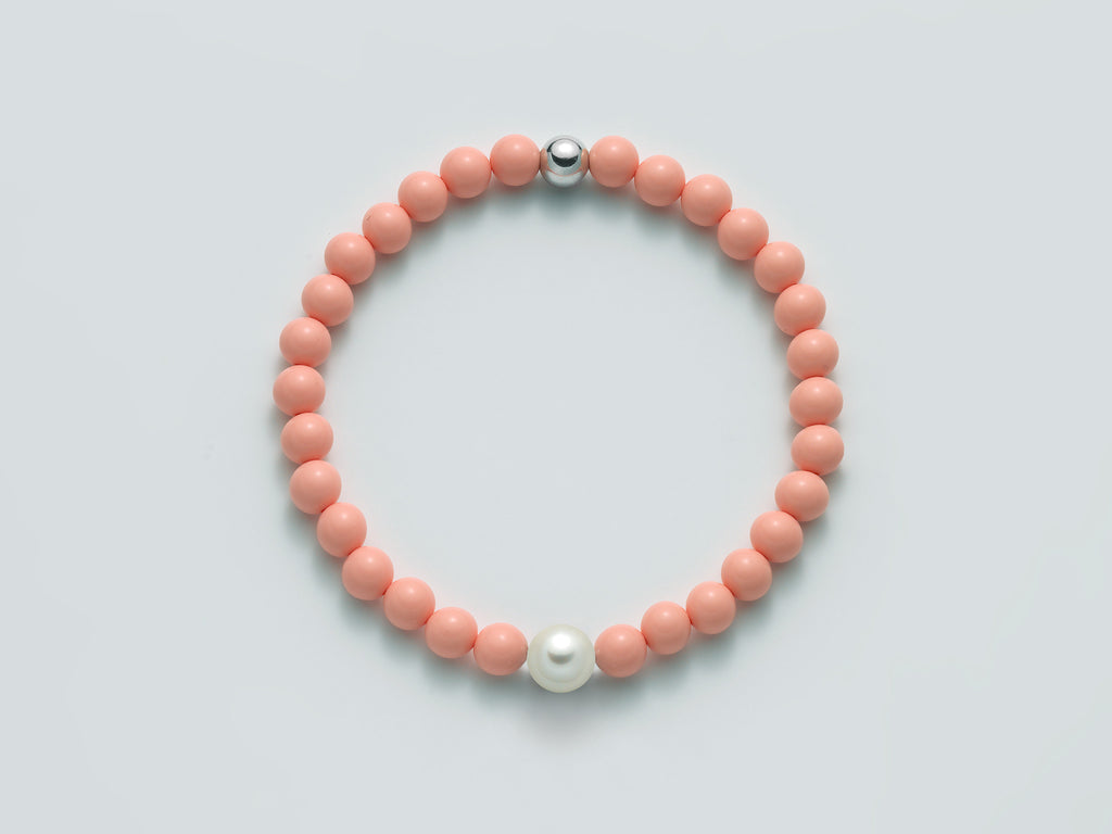 Bracciale elastico donna Miluna in argento 925%, pasta di corallo rosa e perla PBR3207