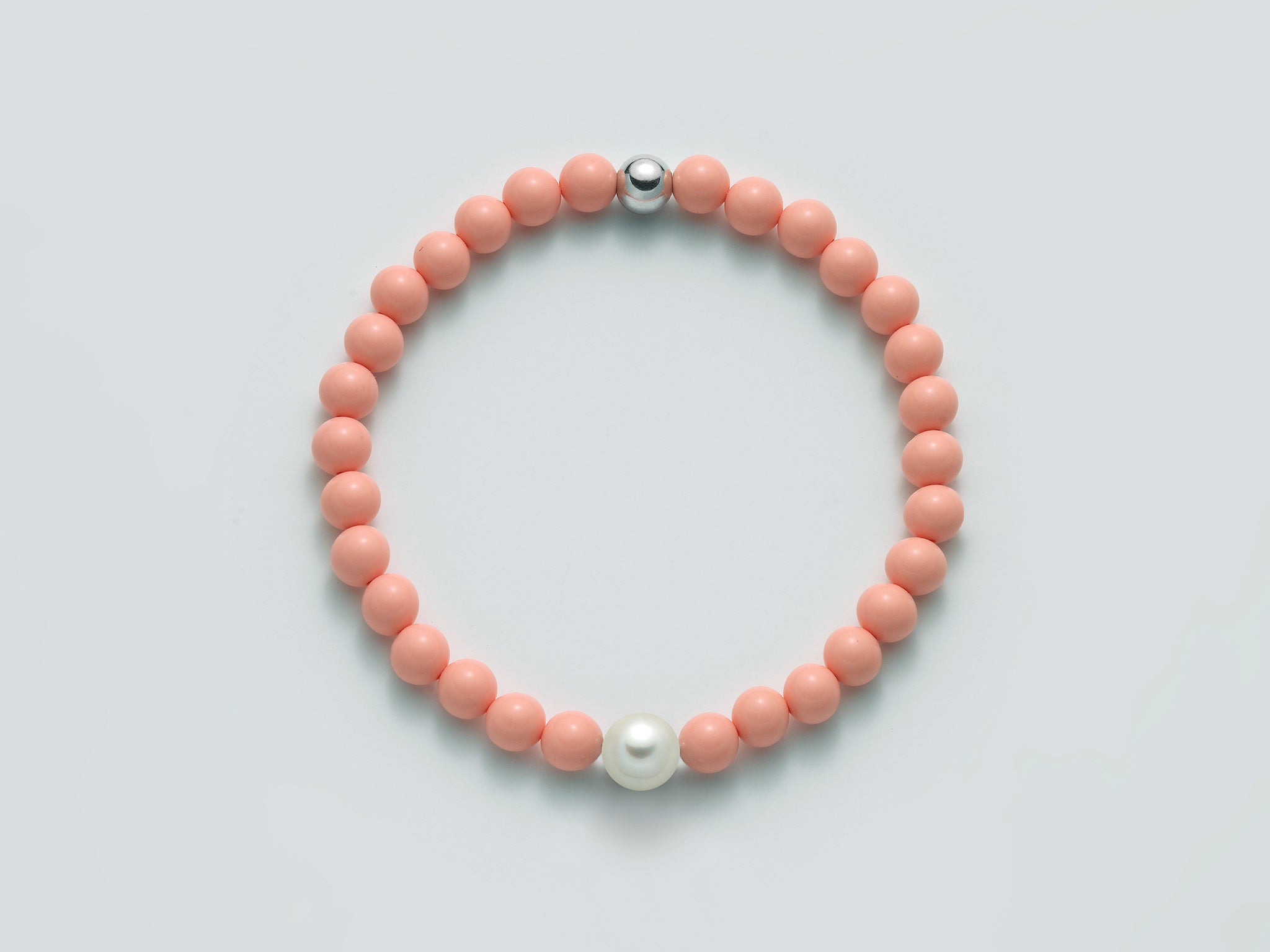 Bracciale elastico donna Miluna in argento 925%, pasta di corallo rosa e perla PBR3207