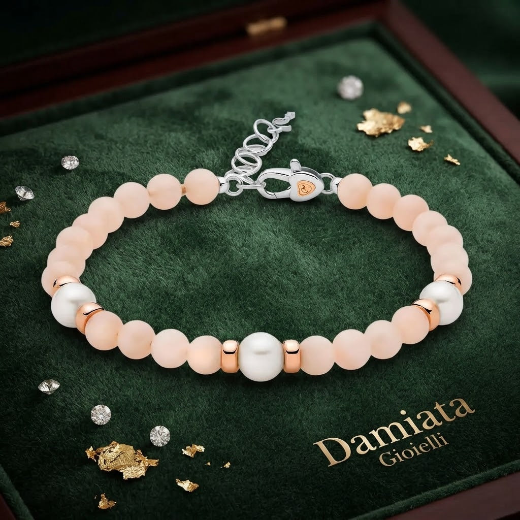 Bracciale donna Miluna in argento, perle e giada rosa ref. PBR3538