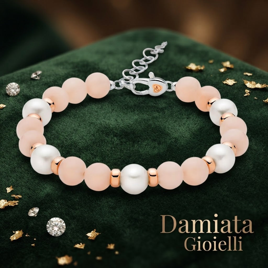 Bracciale donna Miluna in argento, perle e giada rosa ref. PBR3542