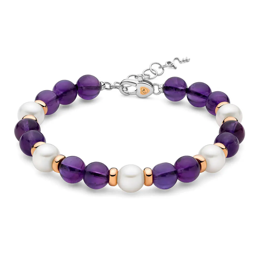 Bracciale donna Miluna in argento, perle e ametista PBR3543