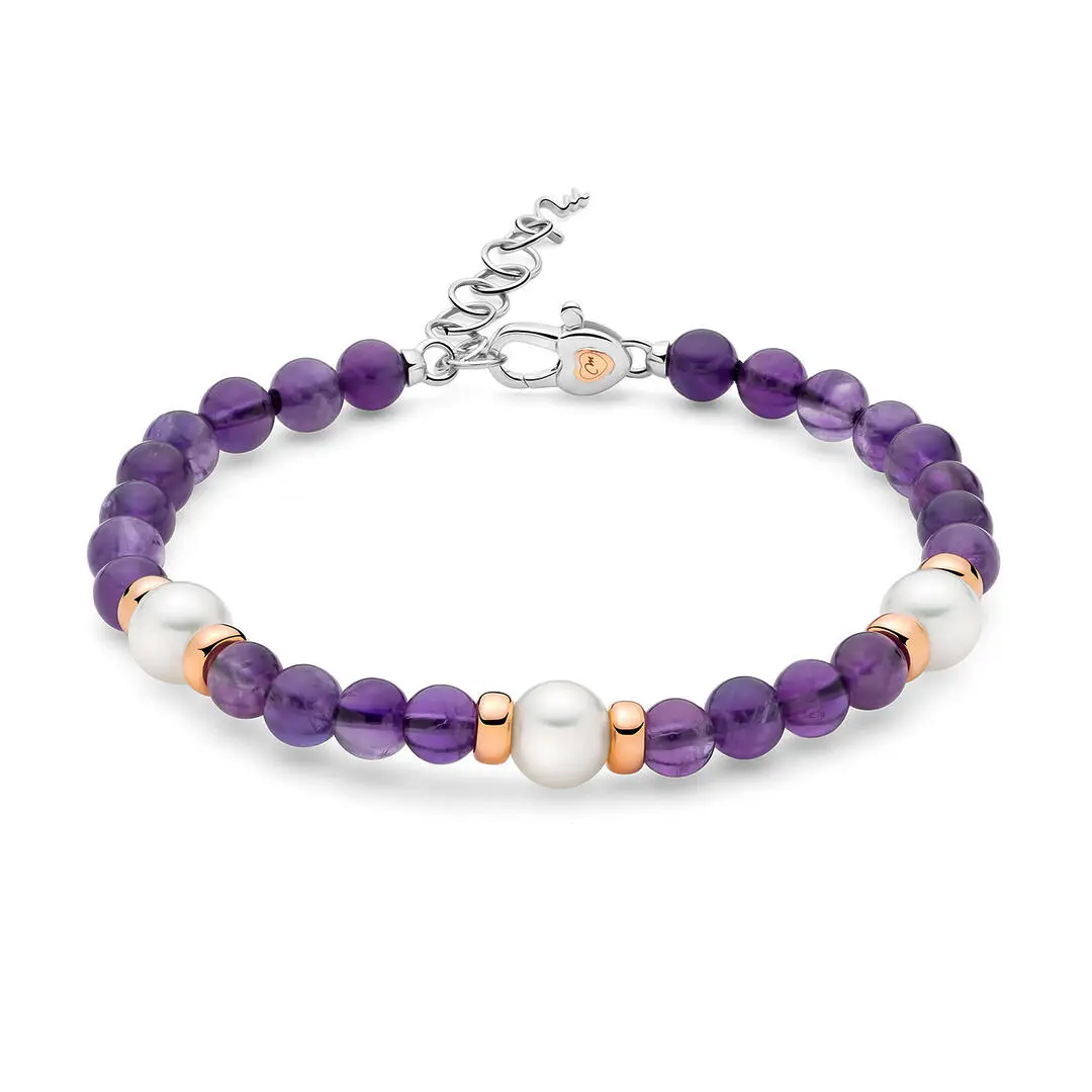Bracciale donna Miluna in argento, ametista e perle PBR3554