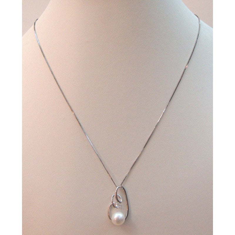 Collana donna Nimei in oro bianco, diamante e perla AKOYA PCL1161