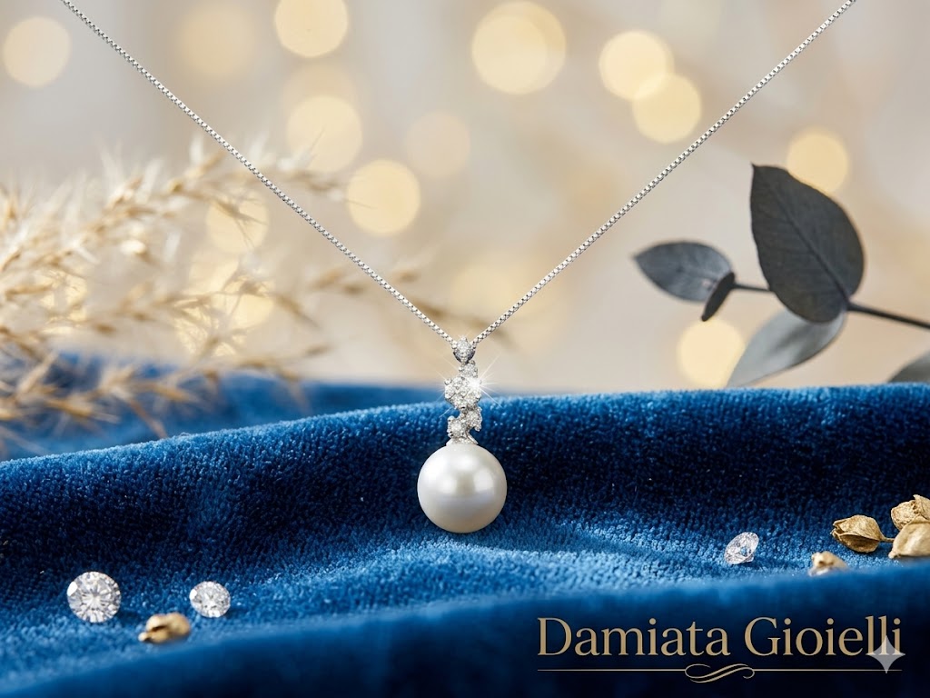 Collana donna Nimei in oro bianco, diamanti e perla PCL3273
