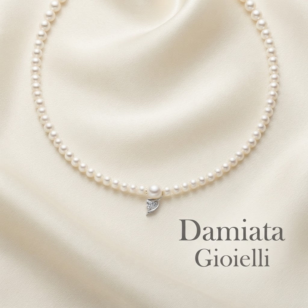 Collana filo di perle Miluna in oro bianco e diamanti ref. PCL4043
