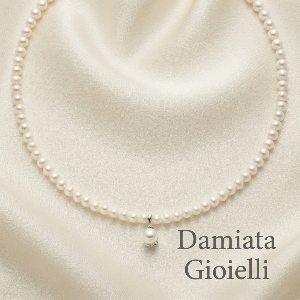Collana filo di perle donna Miluna in oro bianco e diamanti ref. PCL4049