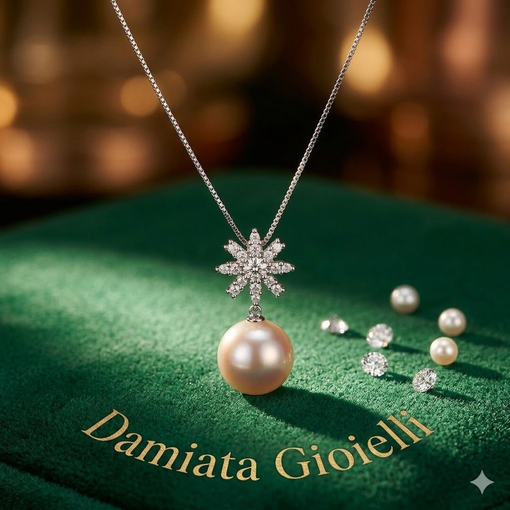 Collana donna Nimei in oro bianco, diamanti e perla AUSTRALIA PCL5068A