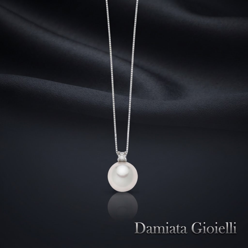 Collana donna Miluna in oro bianco, diamante e perla d'acqua salata AKOYA ref. PCL5617M