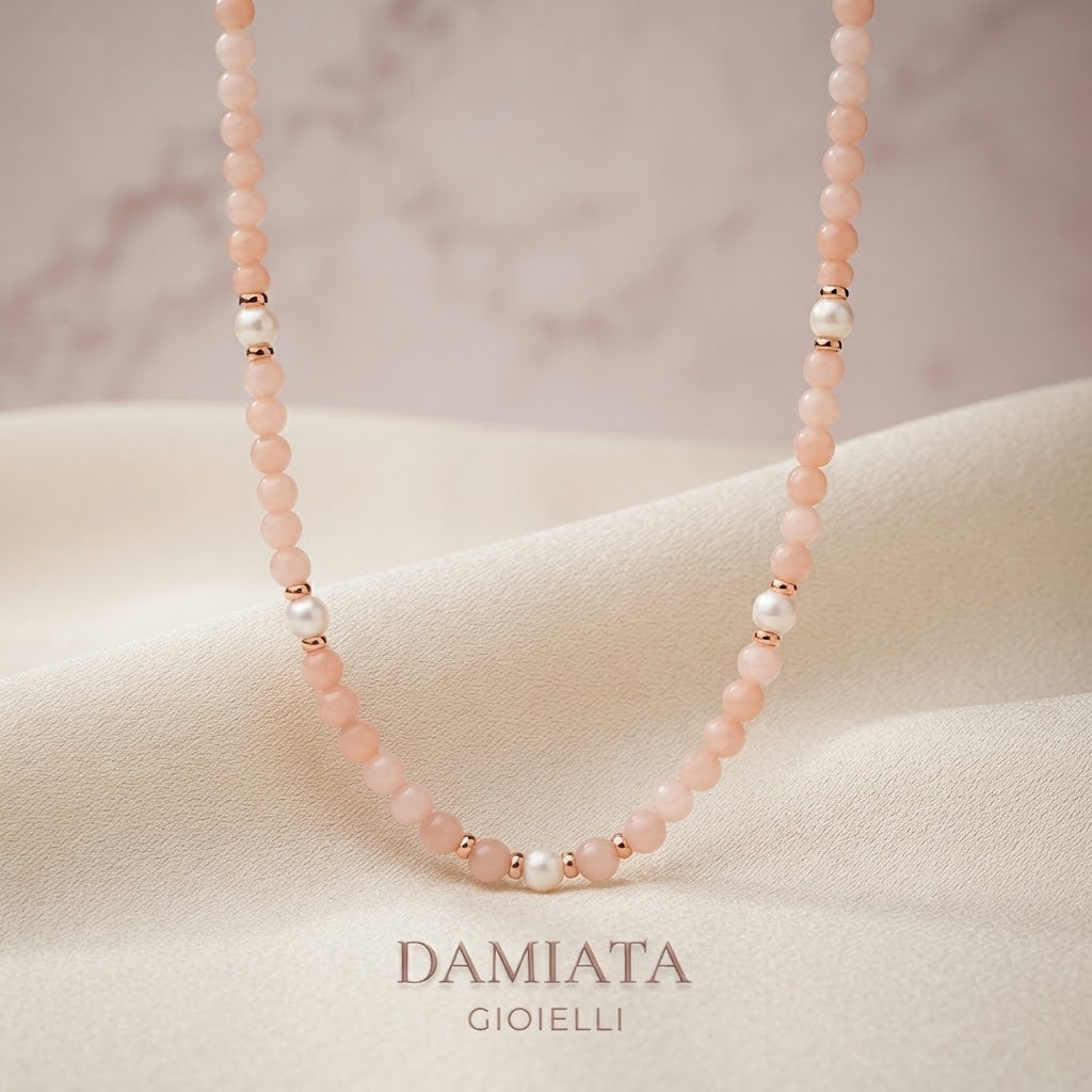 Collana lunga donna Miluna in argento, perle e giada rosa ref. PCL6529