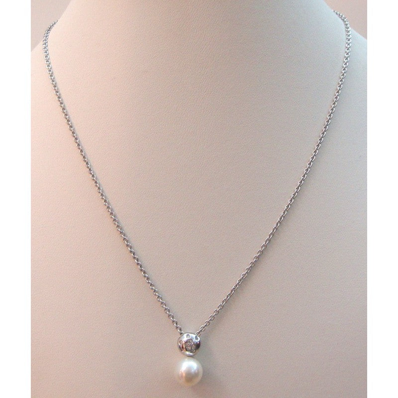 Collana donna Nimei in oro bianco, diamanti e perla AKOYA PCL924