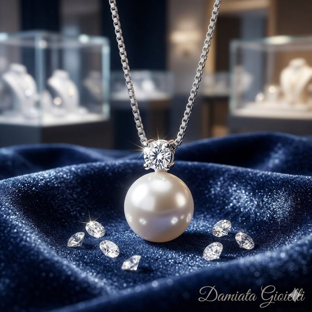 Collana donna Urania Preziosi in argento con zirconi e perla PDPE006