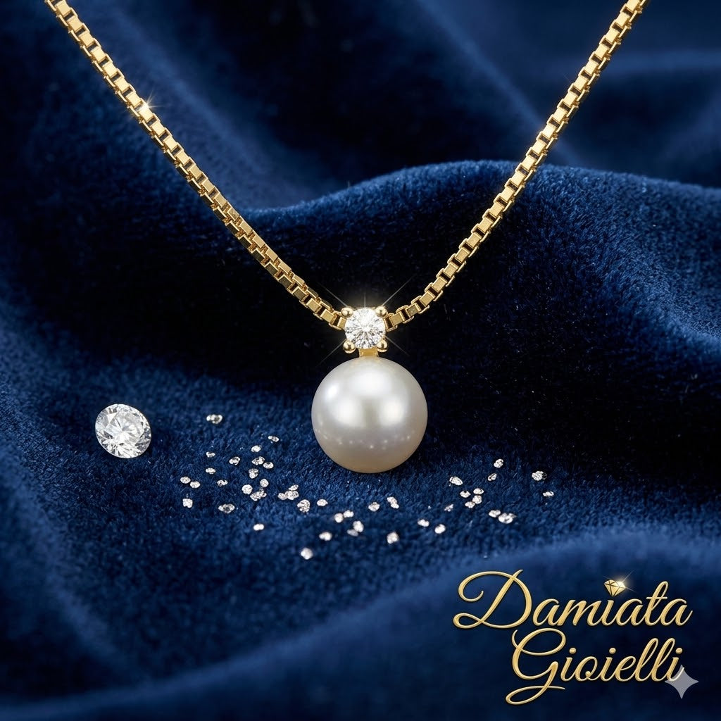 Collana donna Urania Preziosi in argento dorato, zirconi e perla PDPE006GD
