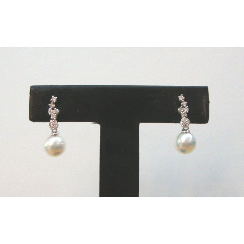 Orecchini pendenti donna Nimei in oro bianco, diamanti e perle PER1576