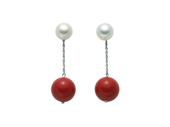 Orecchini pendenti donna Miluna in argento, perle e corallo PER2068