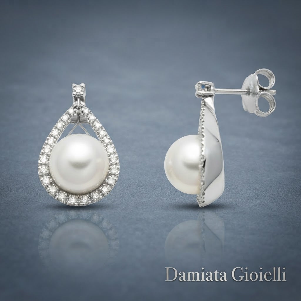 Orecchini donna Miluna in oro bianco, diamanti e perle ref. PER2417A