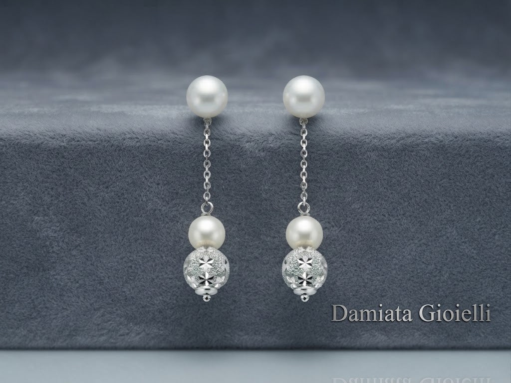 Orecchini pendenti donna Miluna in oro bianco e perle ref. PER2455