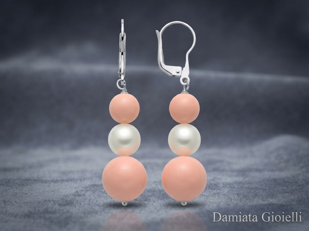 Orecchini pendenti donna Miluna in argento, perle e corallo rosa ref. PER2467