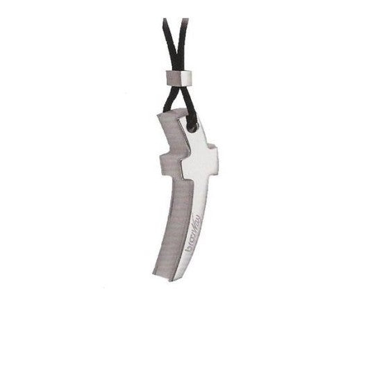 Collana croce Brosway donna in acciaio e cordino nero PF04