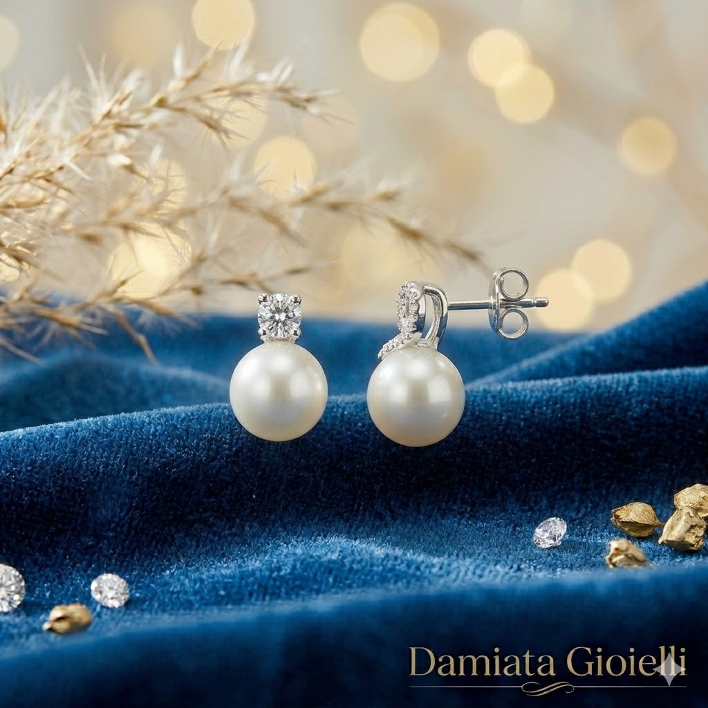 Orecchini donna Nimei in oro bianco, diamanti e perle AKOYA PKG758B-010