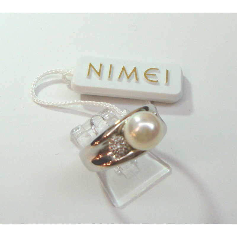 Anello donna Nimei in oro bianco, diamanti e perla PLI316
