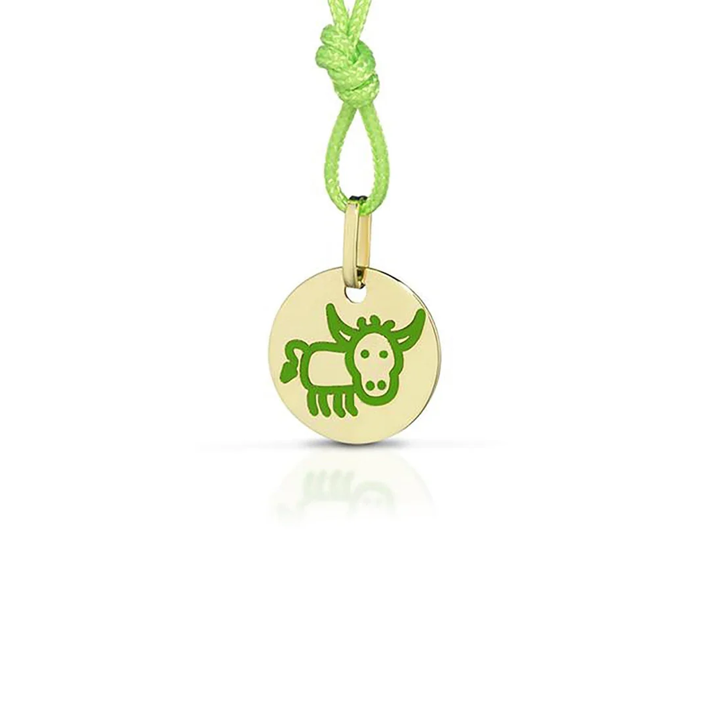 Collana bambina Le Bebé segno zodiacale Toro in oro giallo e cordoncino PMG102