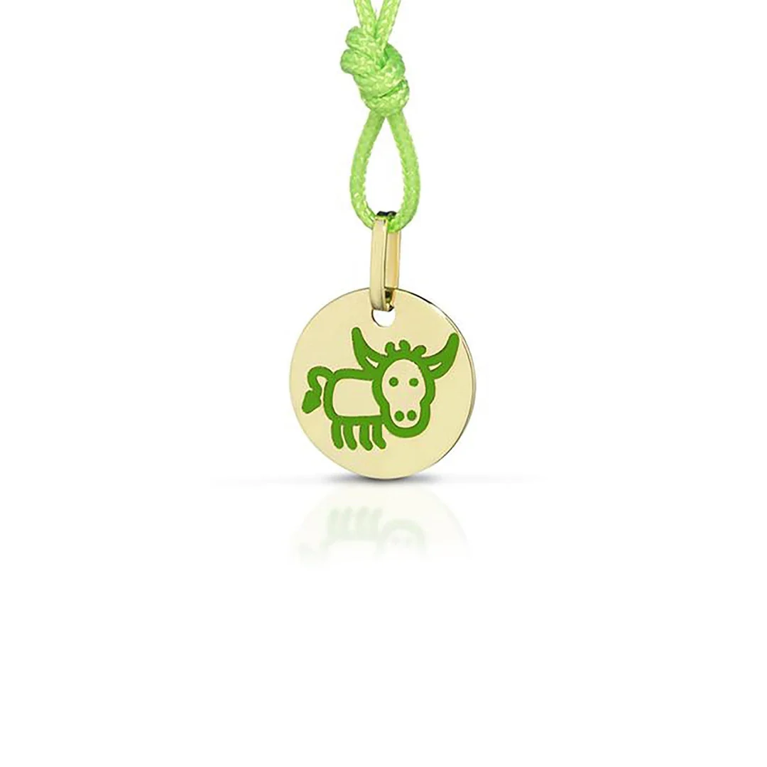 Collana bambina Le Bebé segno zodiacale Toro in oro giallo e cordoncino PMG102