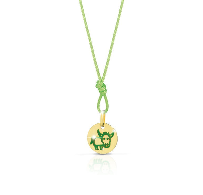 Collana bambina Le Bebé segno zodiacale Toro in oro giallo e cordoncino PMG102