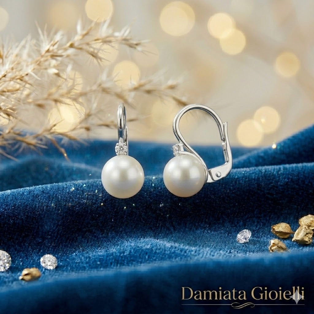 Orecchini donna Nimei in oro bianco, diamanti e perle AKOYA PMN758BN-008