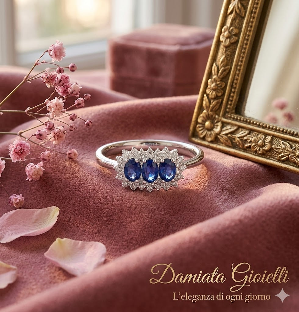 Anello donna Recarlo in oro bianco, diamanti e zaffiri blu R77TC001/ZB-14
