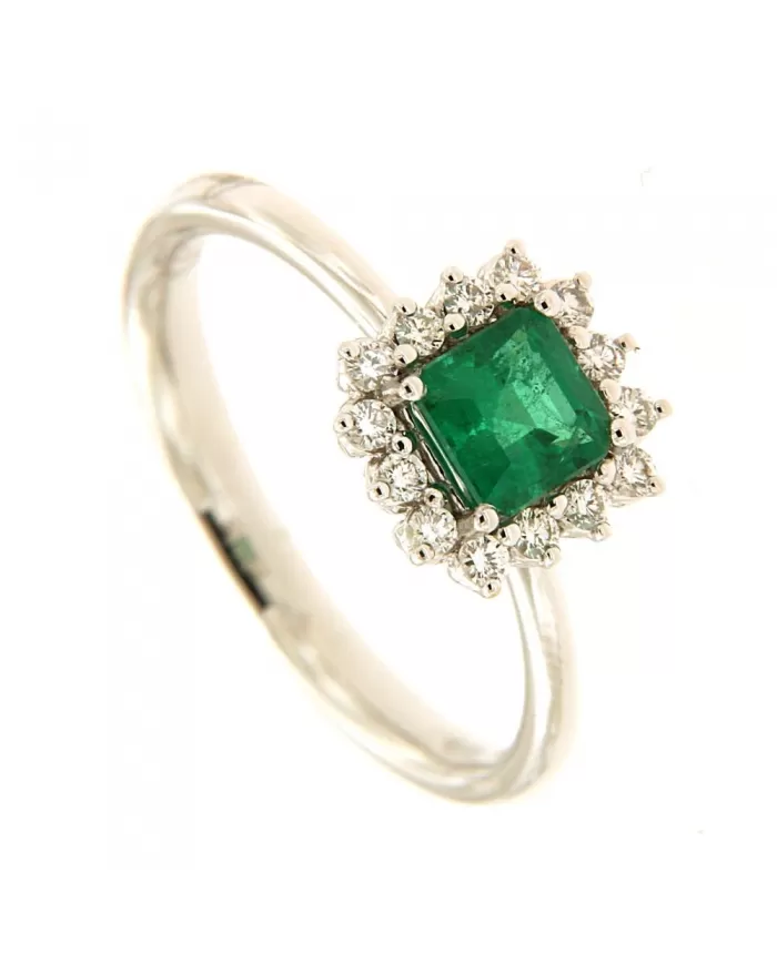 Anello donna Recarlo in oro bianco, diamanti e smeraldo R79CC037/SM010-14