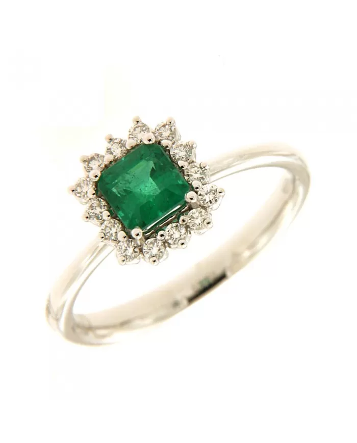 Anello donna Recarlo in oro bianco, diamanti e smeraldo R79CC037/SM010-14
