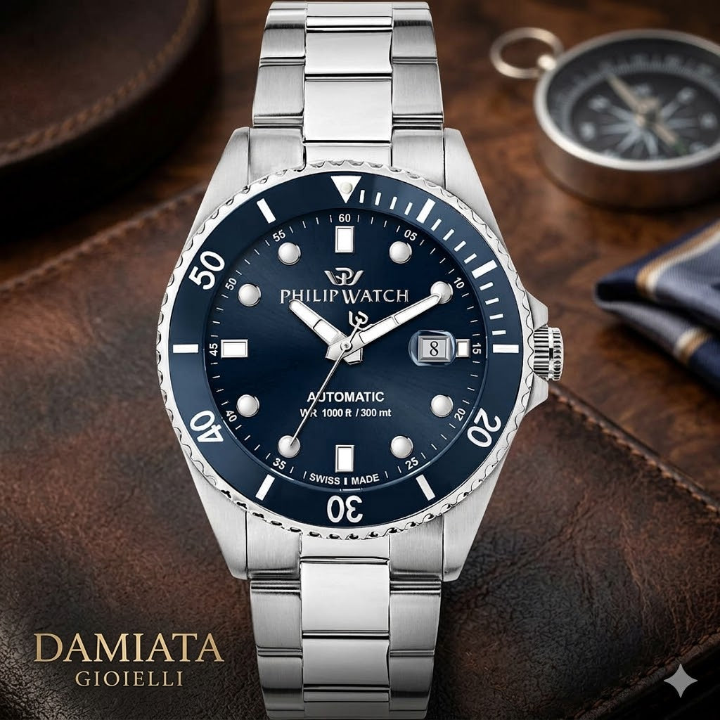 Orologio automatico solo tempo uomo Philip Watch collezione Caribe in acciaio R8223216005