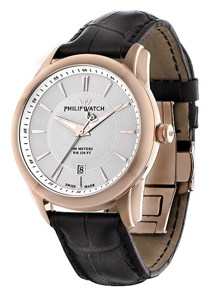 Orologio solo tempo uomo Philip Watch in acciaio e pelle R8251196004