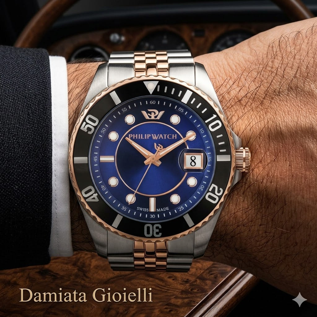 Orologio solo tempo uomo Philip Watch collezione Caribe in acciaio bicolore R8253597026