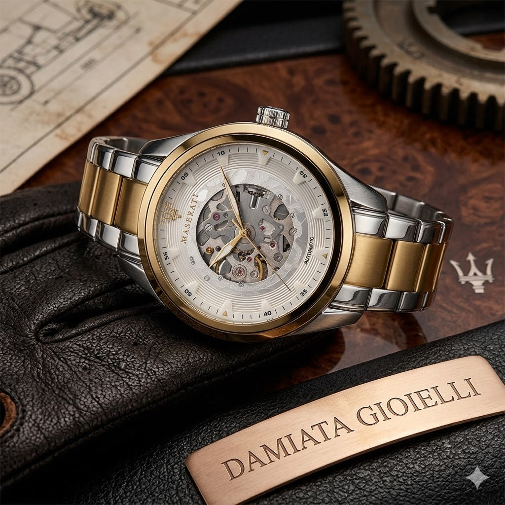 Orologio automatico solo tempo uomo Maserati in acciaio bicolore R8823112004